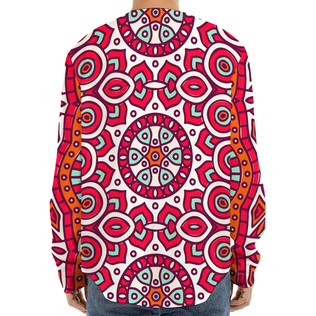 Vintage Indian Mandala Print Long Sleeve Baseball Jersey