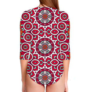 Vintage Indian Mandala Print Long Sleeve Swimsuit