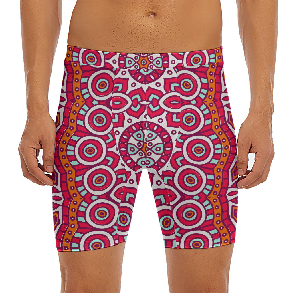 Vintage Indian Mandala Print Men's Long Boxer Briefs