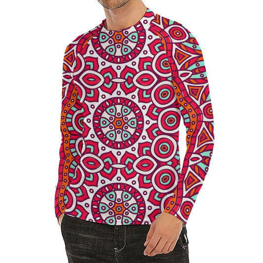 Vintage Indian Mandala Print Men's Long Sleeve Rash Guard