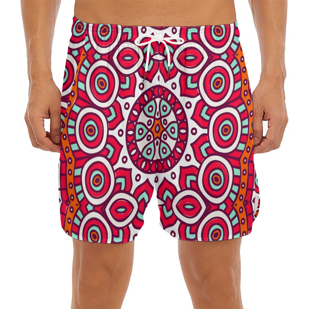 Vintage Indian Mandala Print Men's Split Running Shorts