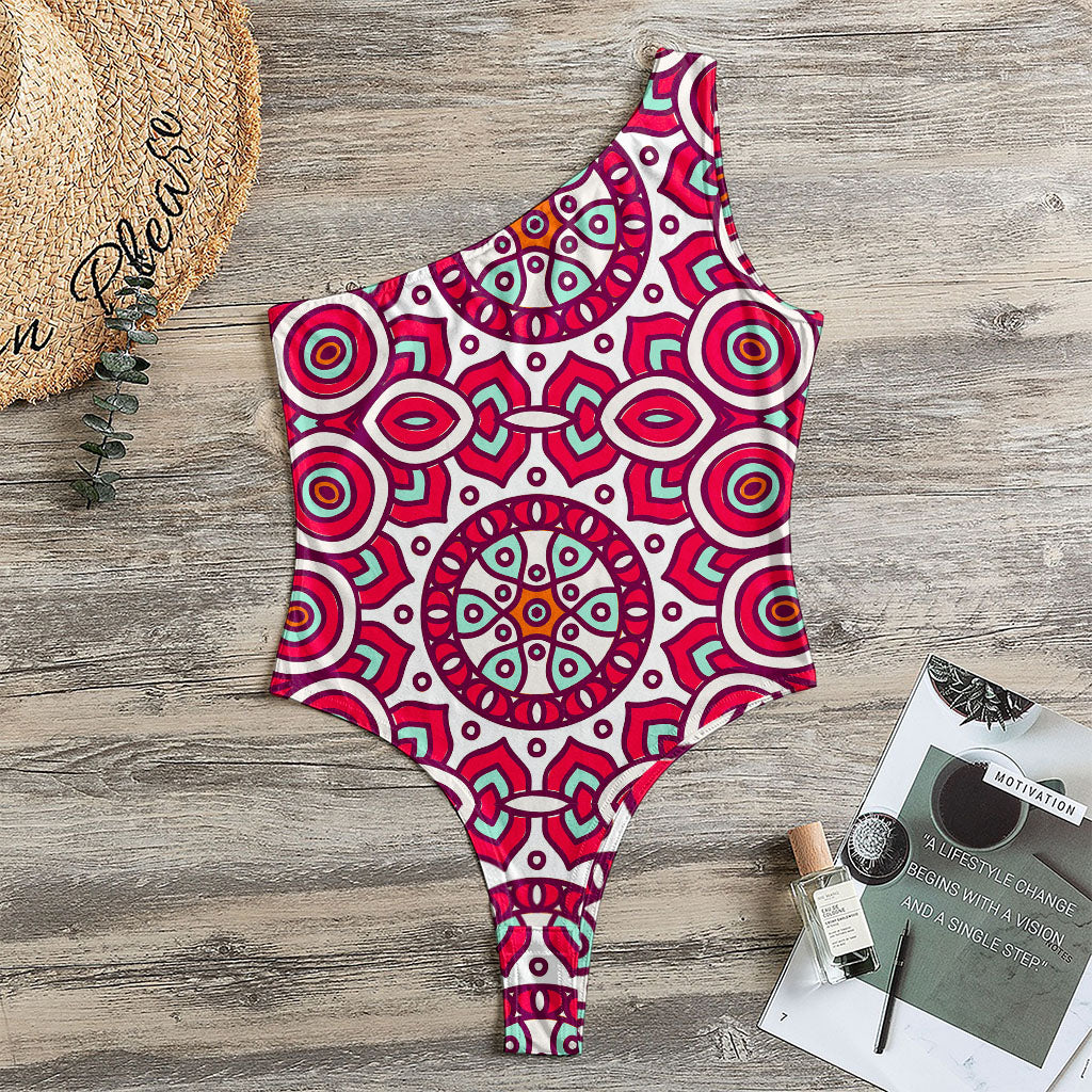 Vintage Indian Mandala Print One Shoulder Bodysuit