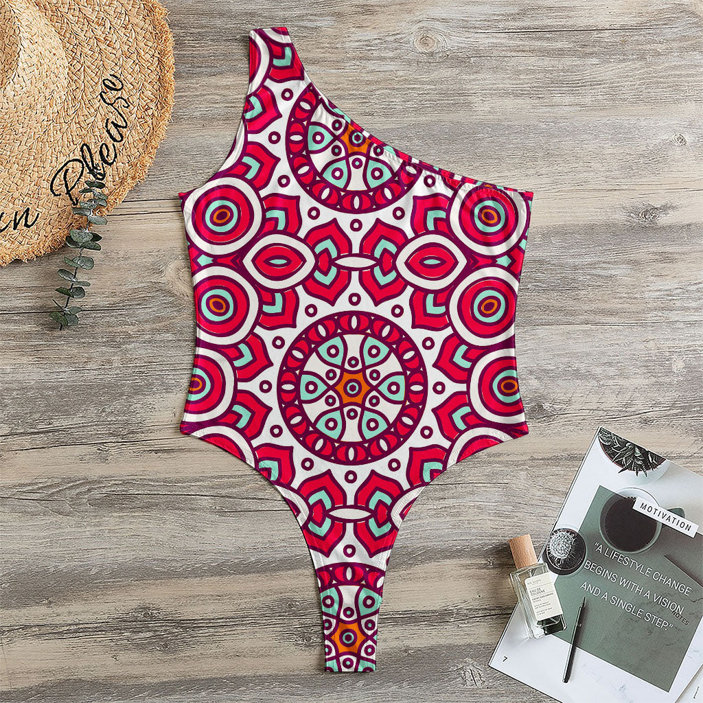 Vintage Indian Mandala Print One Shoulder Bodysuit