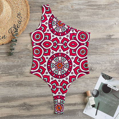 Vintage Indian Mandala Print One Shoulder Bodysuit