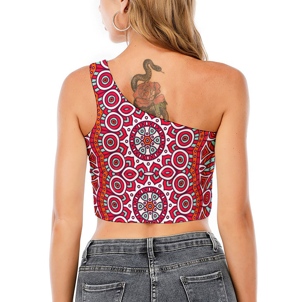 Vintage Indian Mandala Print One Shoulder Crop Top