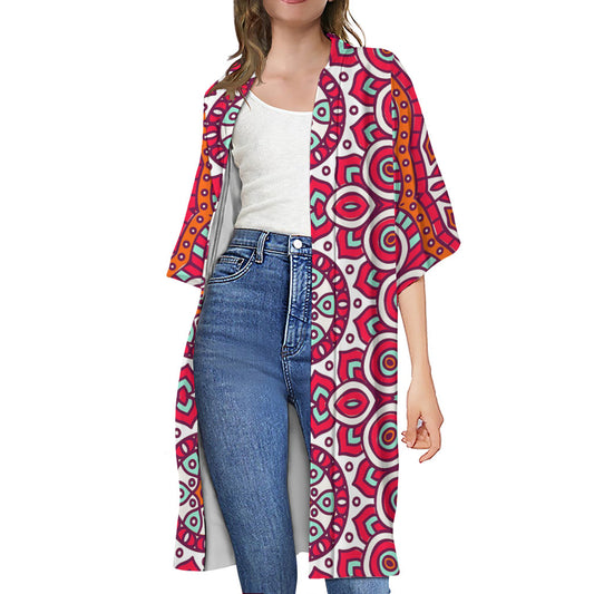 Vintage Indian Mandala Print Open Front Beach Cover Up