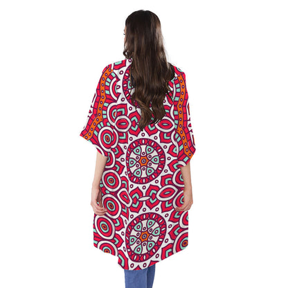 Vintage Indian Mandala Print Open Front Beach Cover Up