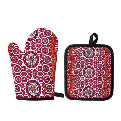 Vintage Indian Mandala Print Oven Mitt And Pot Holder Set