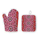 Vintage Indian Mandala Print Oven Mitt And Pot Holder Set