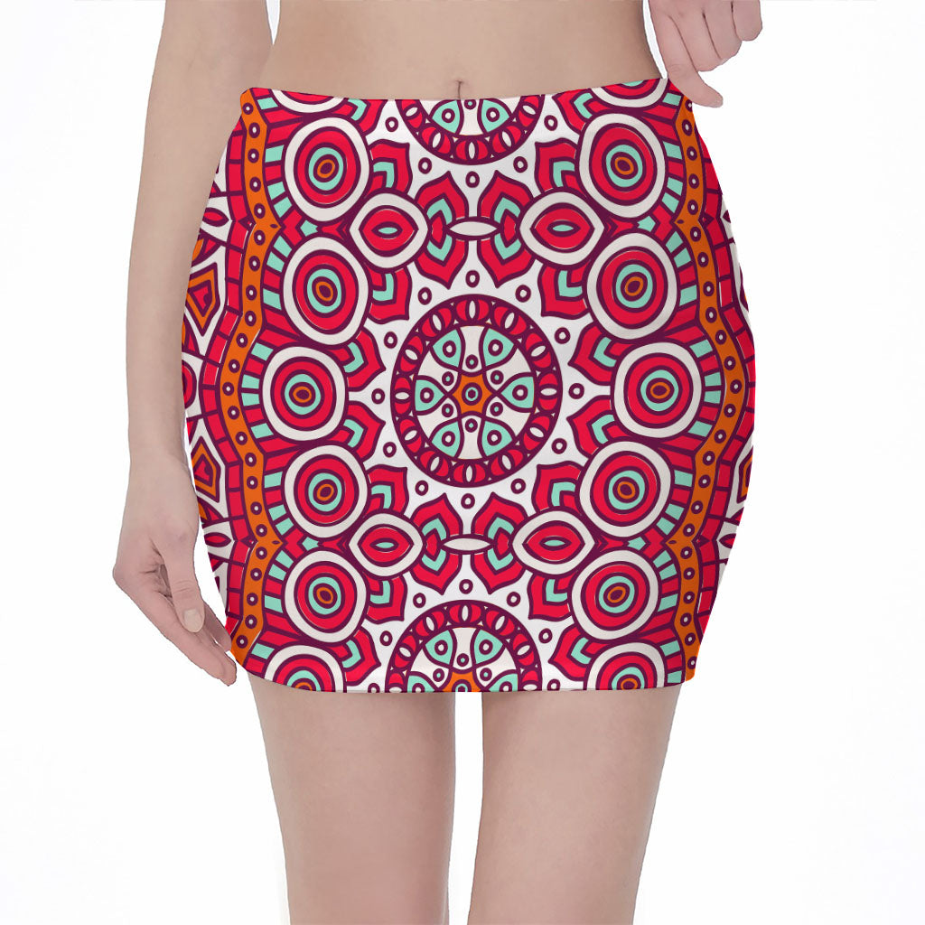 Vintage Indian Mandala Print Pencil Mini Skirt