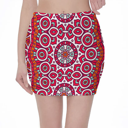 Vintage Indian Mandala Print Pencil Mini Skirt