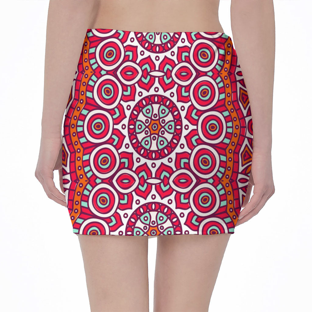 Vintage Indian Mandala Print Pencil Mini Skirt
