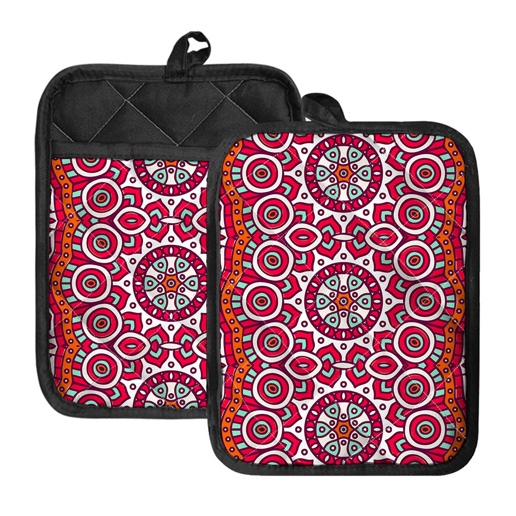 Vintage Indian Mandala Print Pot Holders With Pocket