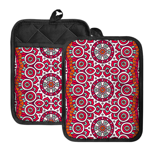 Vintage Indian Mandala Print Pot Holders With Pocket