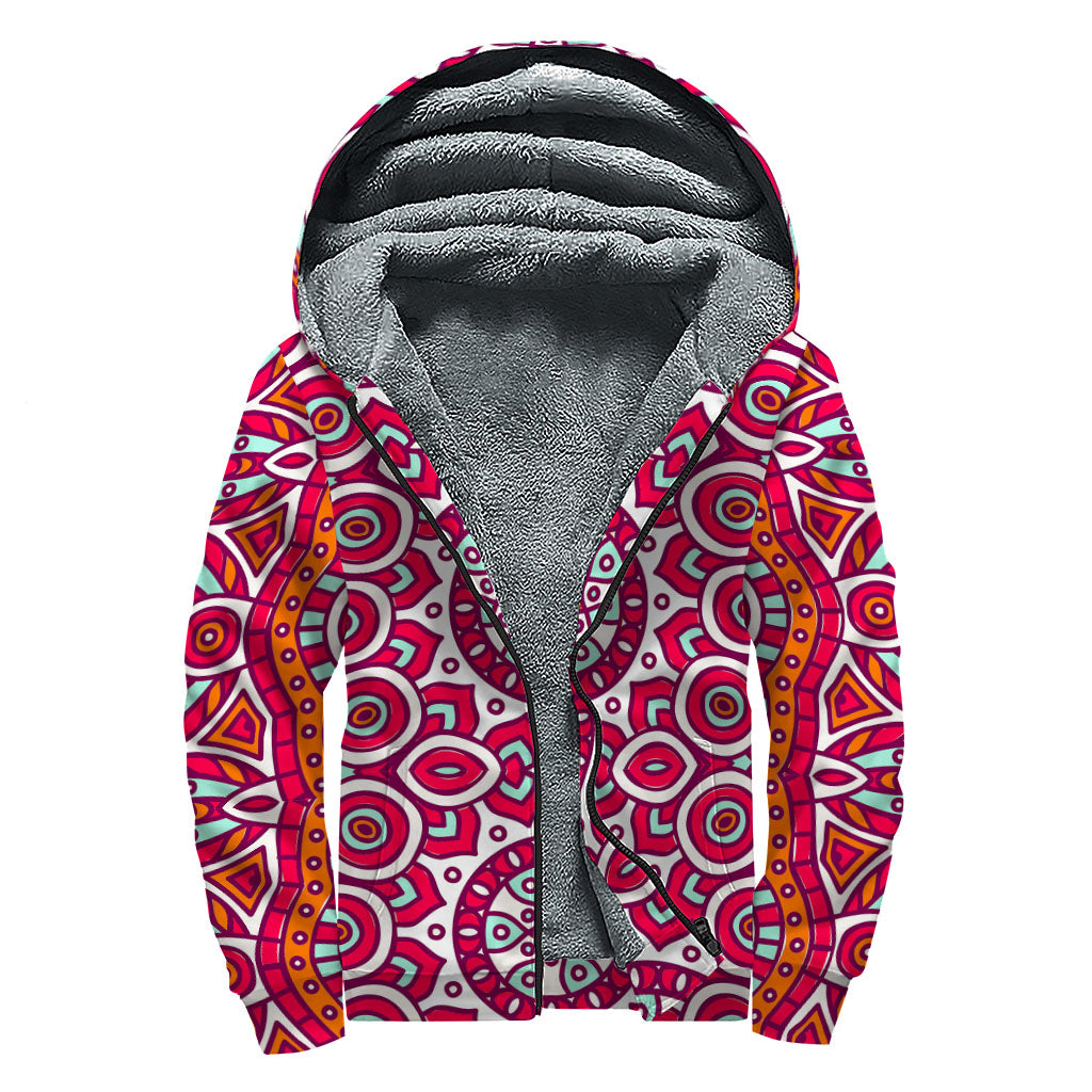 Vintage Indian Mandala Print Sherpa Lined Zip Up Hoodie