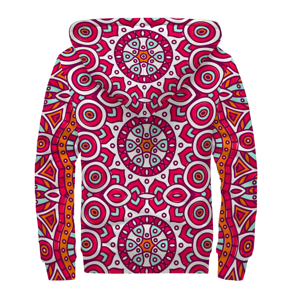 Vintage Indian Mandala Print Sherpa Lined Zip Up Hoodie