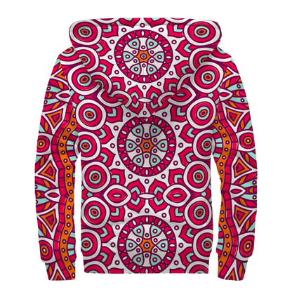 Vintage Indian Mandala Print Sherpa Lined Zip Up Hoodie