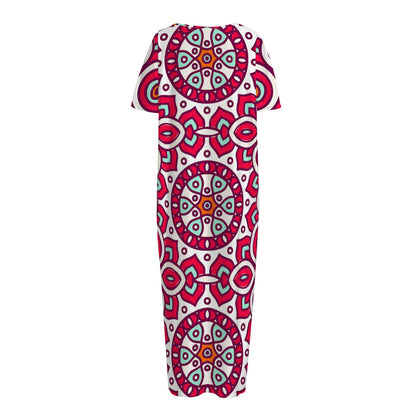 Vintage Indian Mandala Print Short Sleeve Long Nightdress