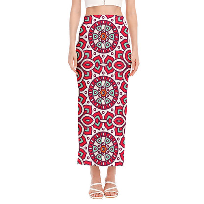 Vintage Indian Mandala Print Side Slit Maxi Skirt
