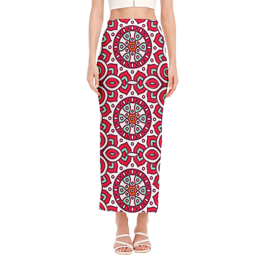 Vintage Indian Mandala Print Side Slit Maxi Skirt