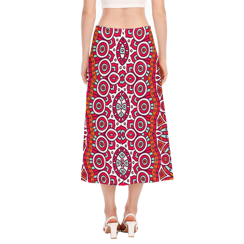 Vintage Indian Mandala Print Side Slit Midi Skirt