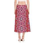 Vintage Indian Mandala Print Side Slit Midi Skirt