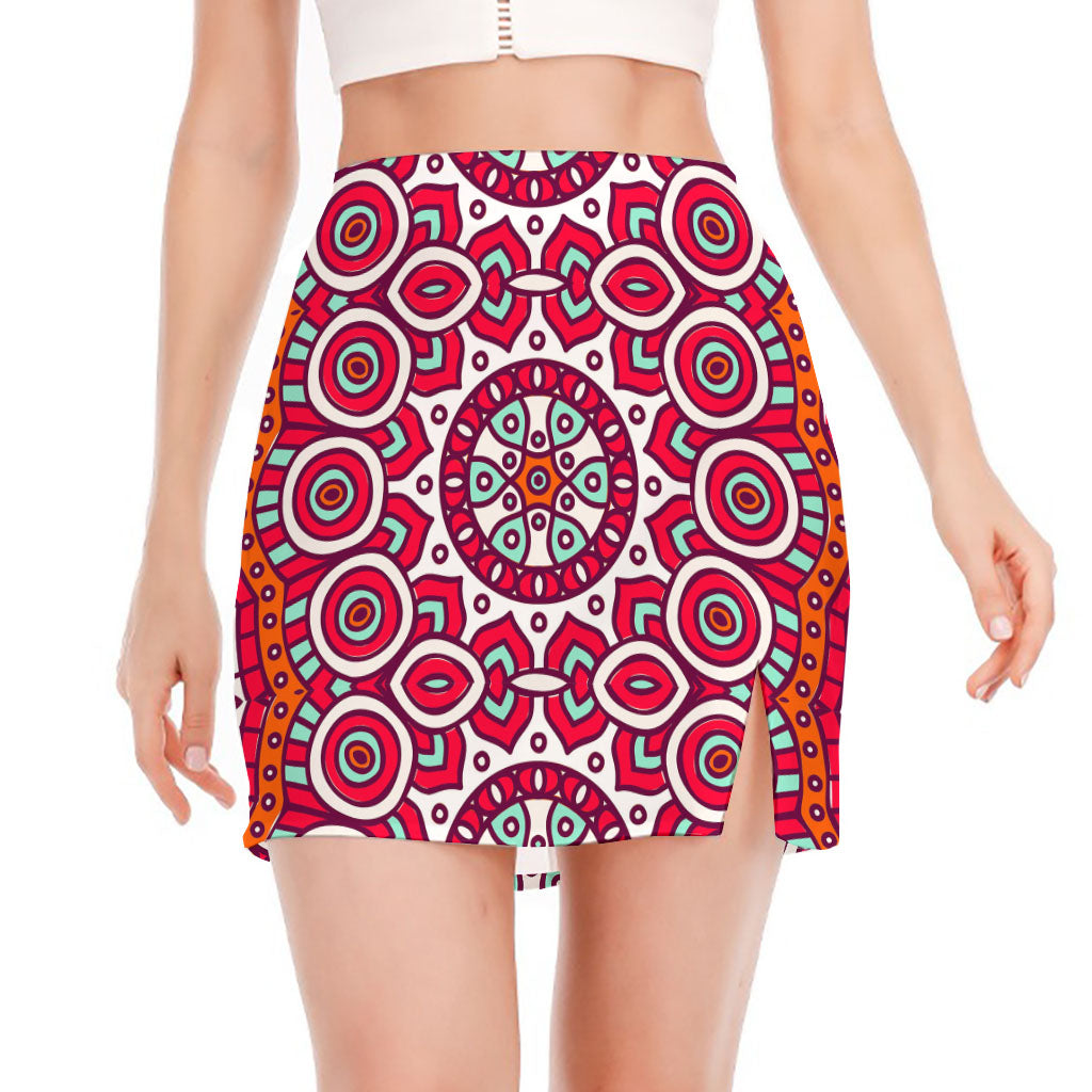 Vintage Indian Mandala Print Side Slit Mini Skirt