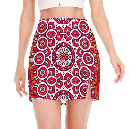 Vintage Indian Mandala Print Side Slit Mini Skirt