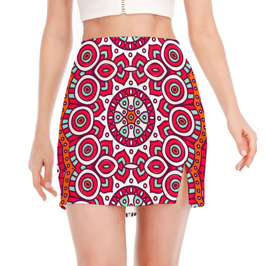 Vintage Indian Mandala Print Side Slit Mini Skirt