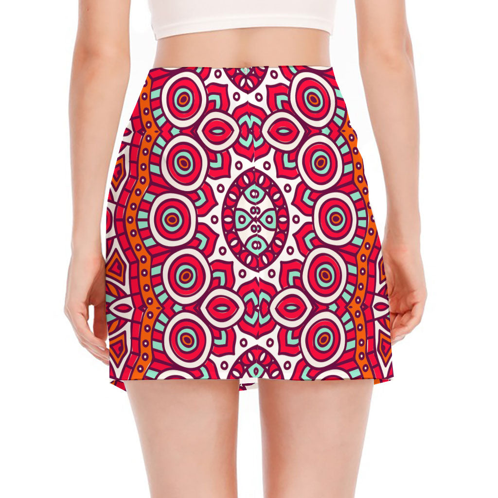 Vintage Indian Mandala Print Side Slit Mini Skirt