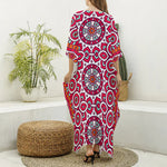 Vintage Indian Mandala Print Silk V-Neck Kaftan Dress