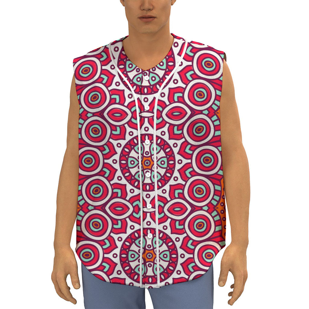Vintage Indian Mandala Print Sleeveless Baseball Jersey
