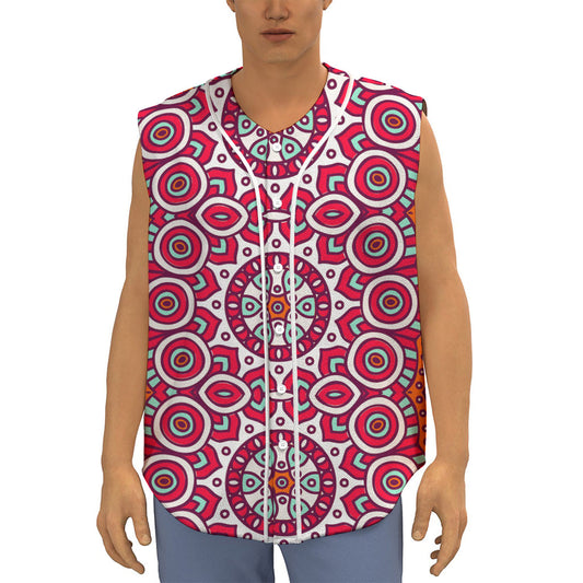 Vintage Indian Mandala Print Sleeveless Baseball Jersey