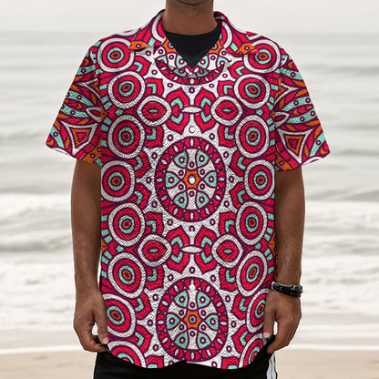 Vintage Indian Mandala Print Textured Short Sleeve Shirt