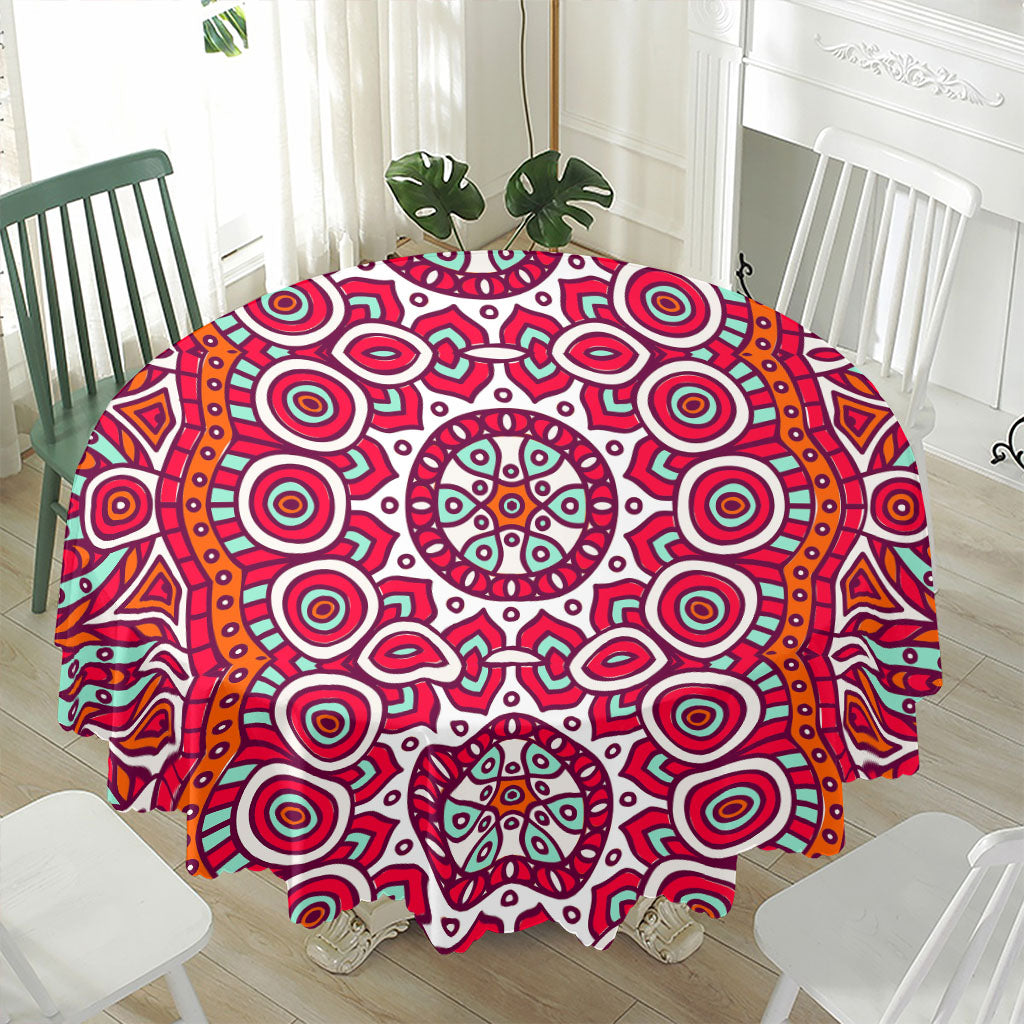 Vintage Indian Mandala Print Waterproof Round Tablecloth
