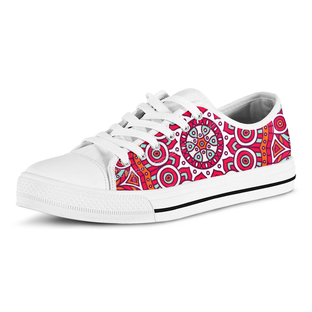 Vintage Indian Mandala Print White Low Top Sneakers