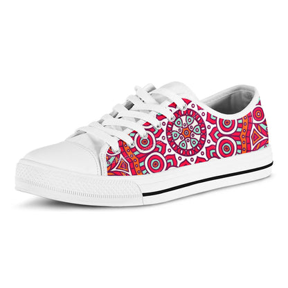 Vintage Indian Mandala Print White Low Top Sneakers