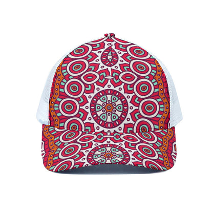 Vintage Indian Mandala Print White Mesh Trucker Cap