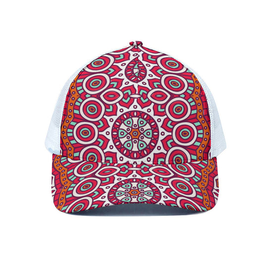 Vintage Indian Mandala Print White Mesh Trucker Cap