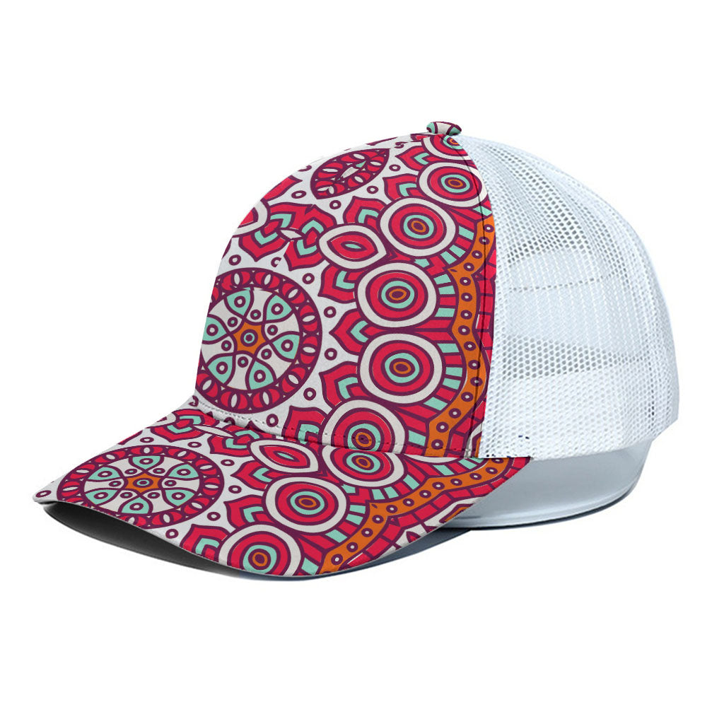 Vintage Indian Mandala Print White Mesh Trucker Cap