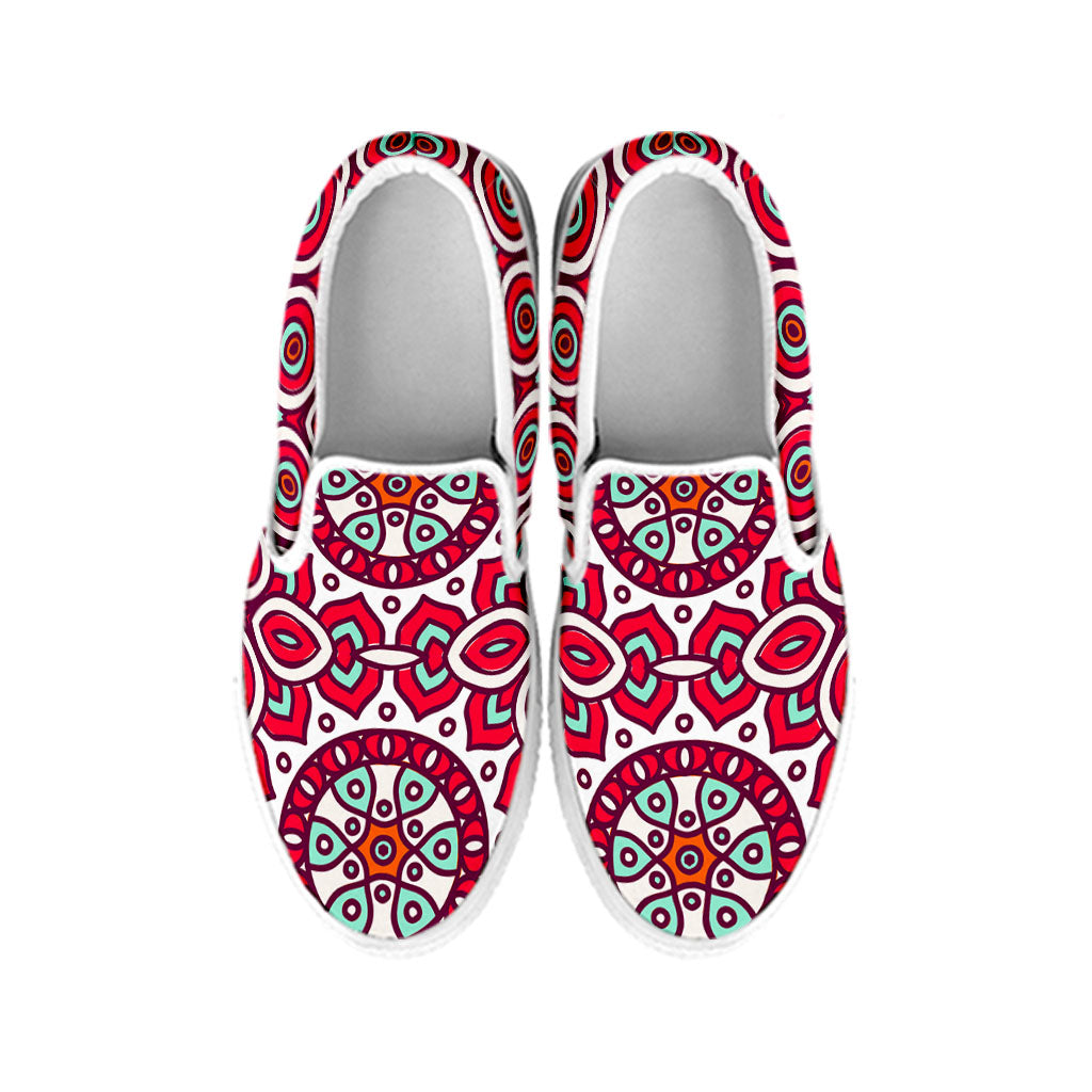 Vintage Indian Mandala Print White Slip On Sneakers