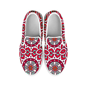 Vintage Indian Mandala Print White Slip On Sneakers