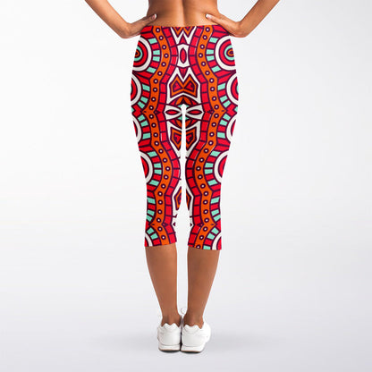 Vintage Indian Mandala Print Women's Capri Leggings
