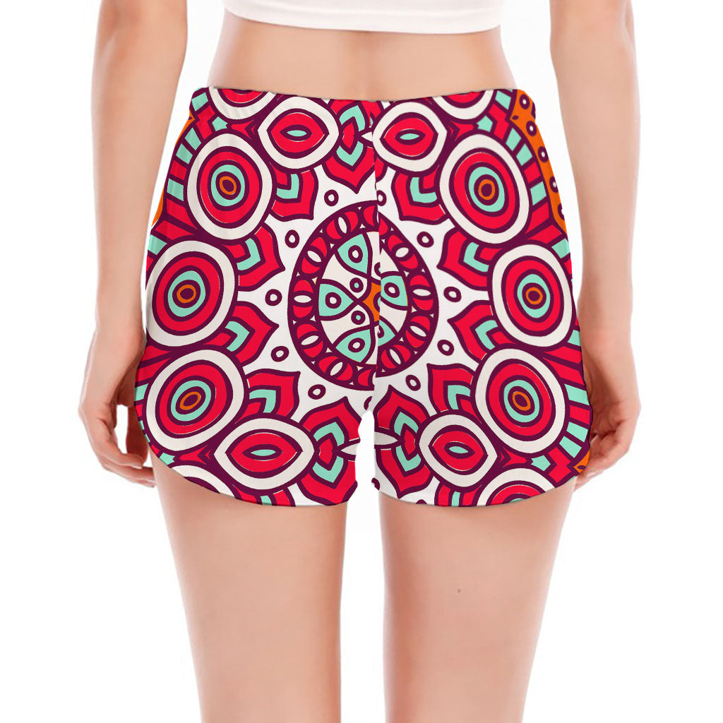 Vintage Indian Mandala Print Women's Split Running Shorts