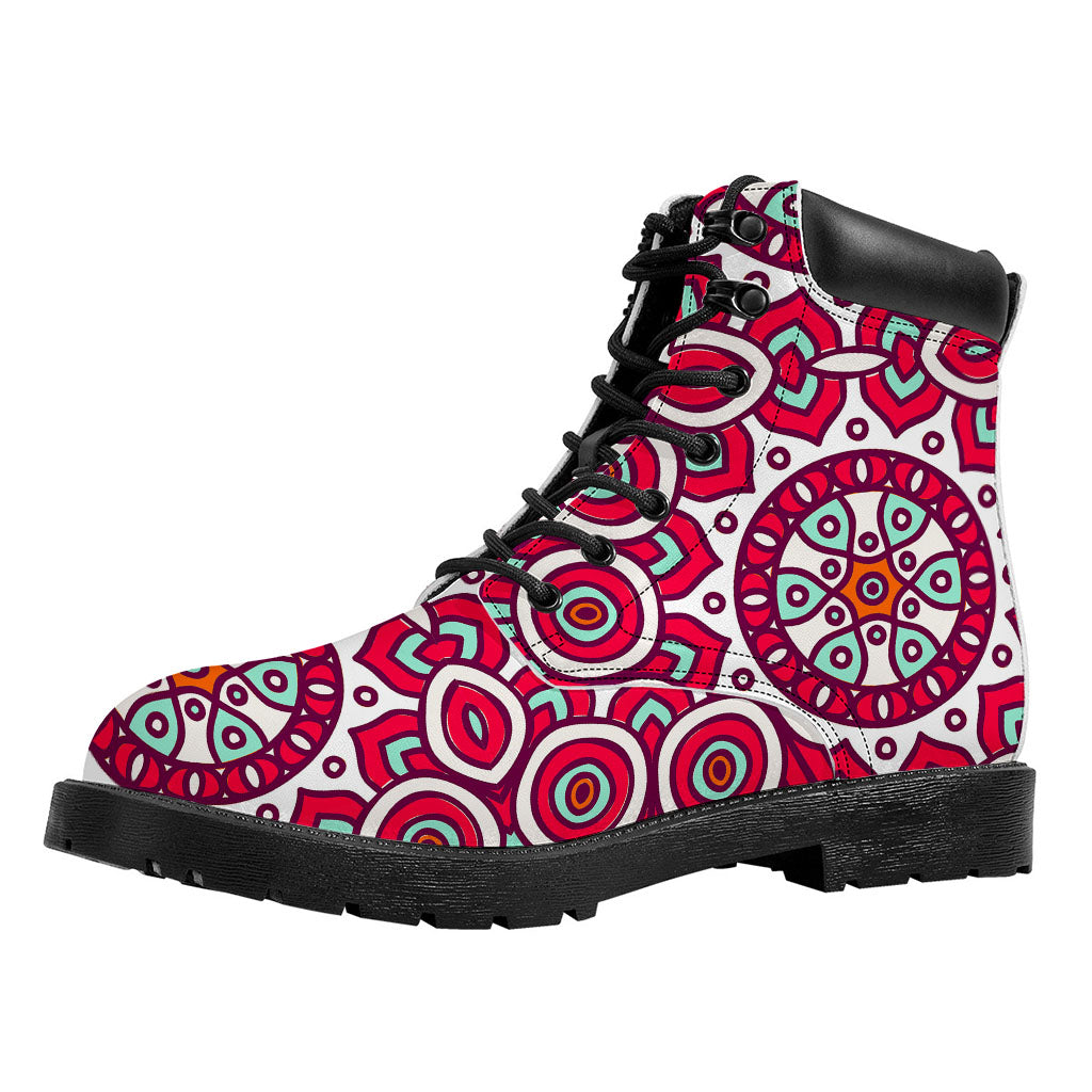 Vintage Indian Mandala Print Work Boots