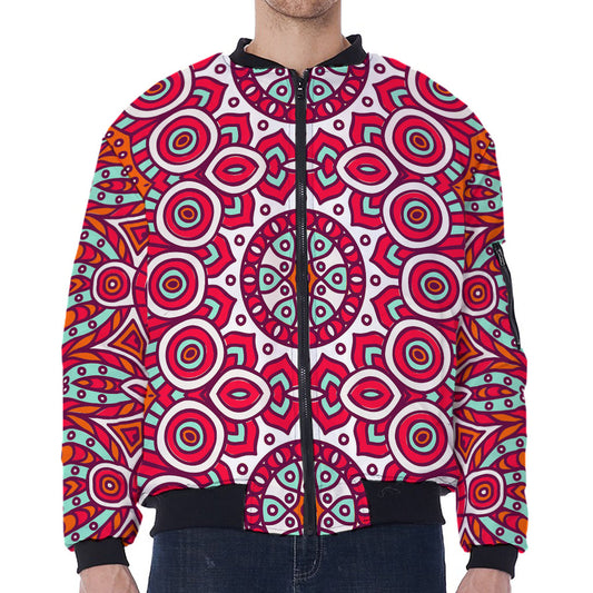 Vintage Indian Mandala Print Zip Sleeve Bomber Jacket