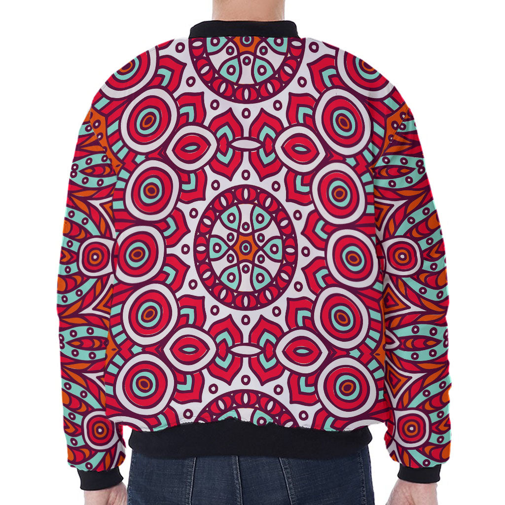 Vintage Indian Mandala Print Zip Sleeve Bomber Jacket