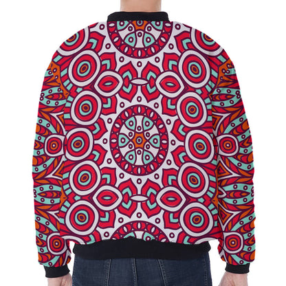 Vintage Indian Mandala Print Zip Sleeve Bomber Jacket