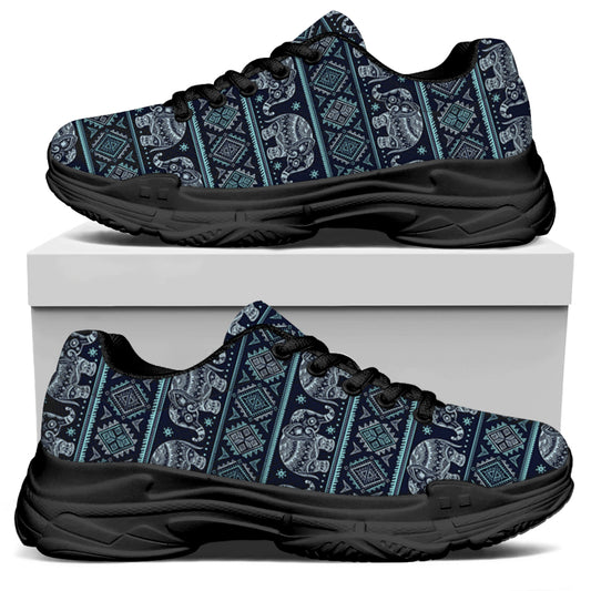 Vintage Indian Tribal Pattern Print Black Chunky Shoes