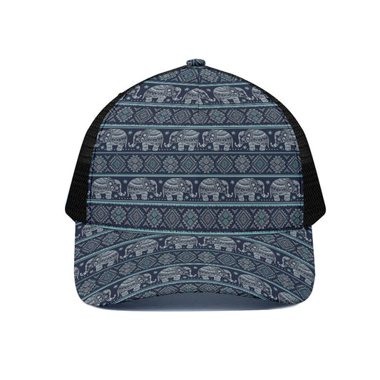 Vintage Indian Tribal Pattern Print Black Mesh Trucker Cap